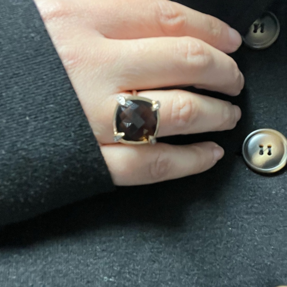 14k solid rose gold, Smokey Quartz and White Sapphire Cocktail Ring - Size 7 - Picture 8 of 8